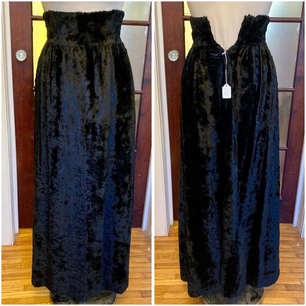 1960s 1970s Faux Fur Crushed Velvet Upholstery High Waist Maxi Skirt Goth Hippie